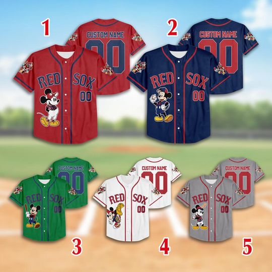 Mickey Mouse Red Sox Baseball Team Jersey, Custom Mickey Mouse Boston Baseball Team Jersey, Mickey Lovers, Baseball Fans