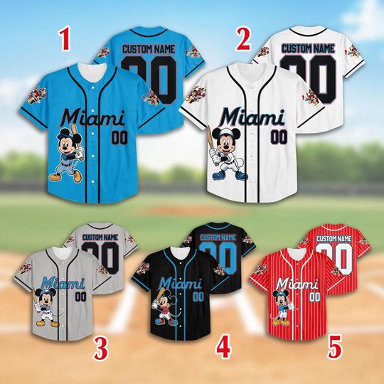 Mickey Mouse Marlins Baseball Team Baseball Jersey, Custom Mickey Mouse Miami Baseball Team Jersey, Mickey Lovers, Baseball Fans