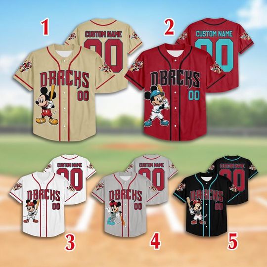 Mickey Mouse Diamondbacks Baseball Team Jersey, Custom Mickey Mouse Arizonna Baseball Team Jersey, Mickey Lovers, Baseball Fans