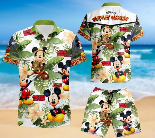 Mickey Safari Hawaiian Shirt, Mickey Mouse Shirt, Mickey Button Shirt, Mickey Safari Shirt, Mickey Safari Shorts, Safari Hawaiian Shirt