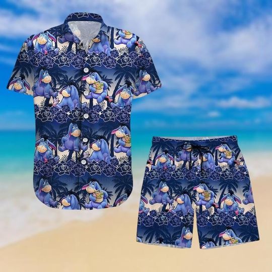 Eeyore Hawaiian Shirt, Disney Eeyore Button Up Shirt, Cartoom Movie Swim Shorts, Winnie The Pooh Shirt, Summer Shirt