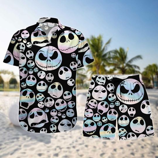 Jack Skellington Hawaiian Shirt, Nightmare Before Christmas Shorts Men, Horror Movie Summer Shirt, Beach Shorts, Gift For Him