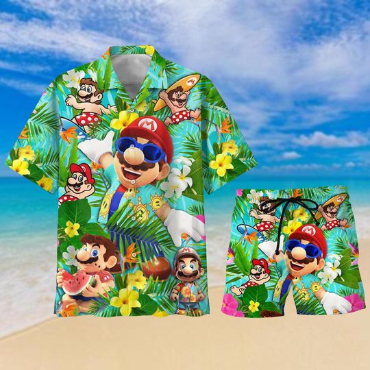 Super Mario Hawaiian Shirt, Mario Bros Button Shirt, Video Game Summer Short, Hawaiian Shirt Men, Gaming Gift, Vacation Shirt