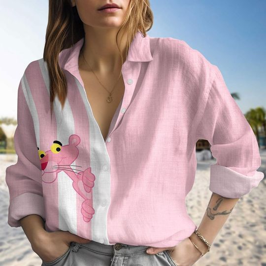 Pink Panther Vintage Blouse for Women, Casual Summer Shirt, Gift for Pink Lovers
