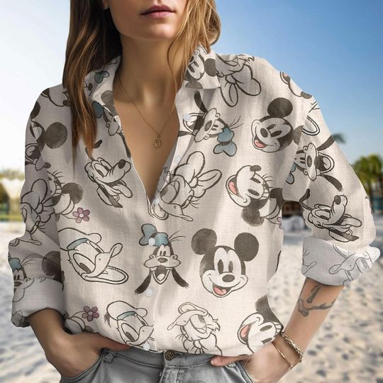 Discover Retro Mickey Mouse Blouse Shirt, Mickey And Friends Floral Shirt, Walt Disney World Tropical Button Shirt, Vintage Mickey Casual Shirt