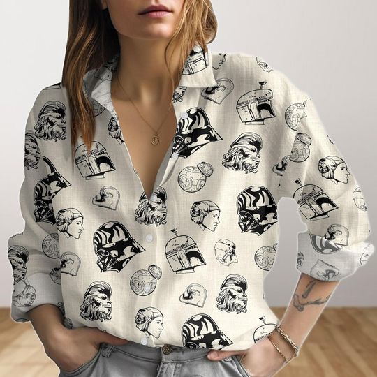 Vintage Star Wars Characters Women's Blouse, Disney Movie Button-Up Shirt, Disneyland Vacation Top