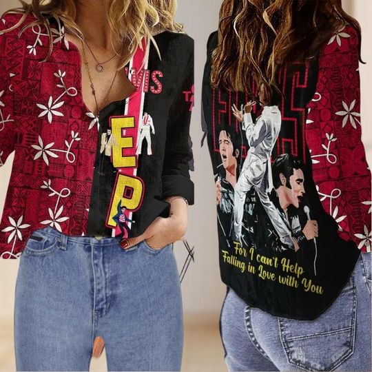 Elvis Presley 90s Blouses Shirt, King Of Rock And Roll Casual Shirt, Elvis Presley Long Sleeve Shirt, Elvis Music Button Women Shirt