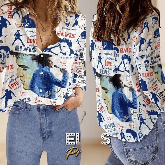 Elvis Presley Blouses Shirt, Elvis King Of Music Casual Shirt, Rock And Roll Blouses Tops Women, Elvis Presley Merch, Gift For Her