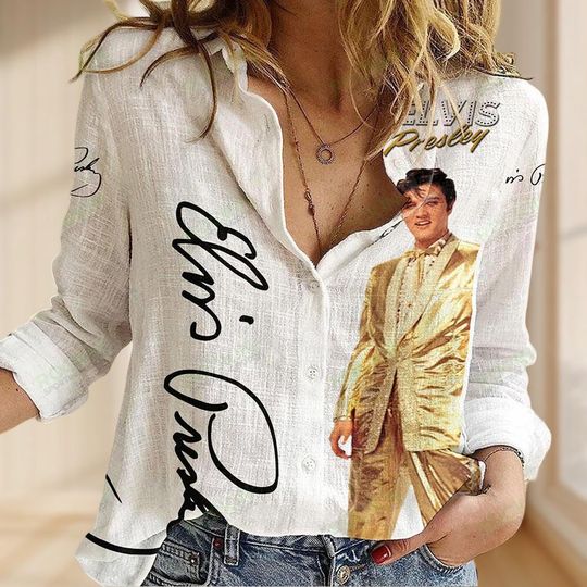 Elvis Presley Blouses Shirt, Rock N Roll Casual Shirt, Elvis Music Button Up Shirt, Retro Elvis Tee For Mom, Elvis Presley Merch For Summer