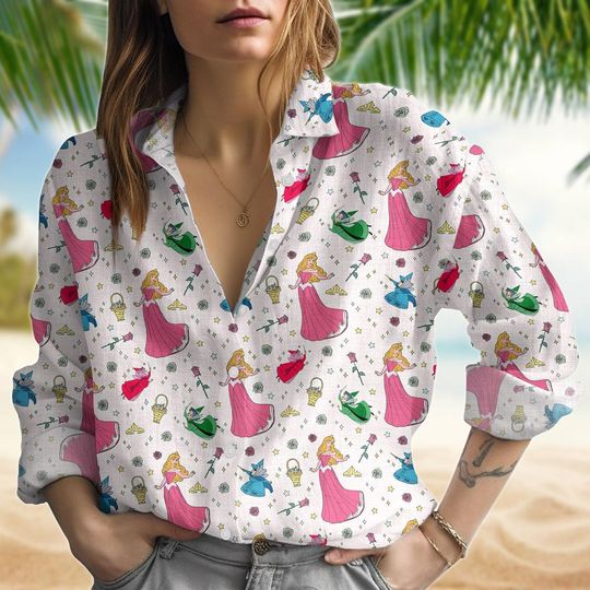 Aurora Princess Blouse Shirt, Disney Sleeping Beauty Button Up Shirt, Magical Fairy Tale Top, Disney Summer Blouse Women Shirt
