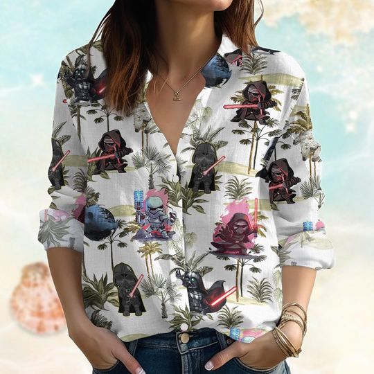 Star Wars Blouses Women Shirt, Darth Vader Casual Shirt, Disney Star Wars Look-Linen Shirt, Spaceship Shirt, Disney Trip Women Shirt