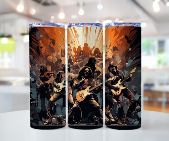 Cool Multiple Rockstars Rock Band Themed Tumbler Wrap  20oz Skinny Tumbler  Design 20oz Skinny Tapered Tumbler Wrap
