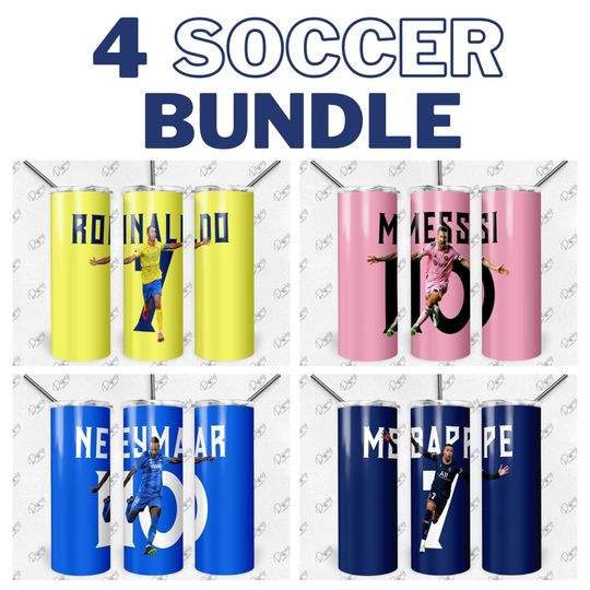 4 Mbappe Ronaldo Messi Neymar Bundle 20oz Skinny Tumbler Wrap Sublimation Design, Soccer Football 20oz