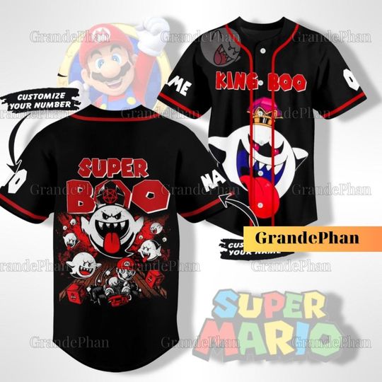 Halloween Super King Boo Baseball Jersey, Personalized Jersey, Boo Super Mario Men Shirt, Mario Birthday Jersey, Kids Baseball Jersey