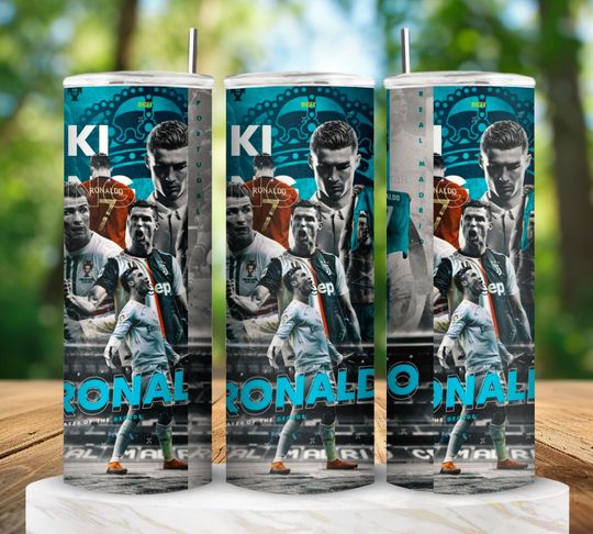 Cristiano Ronaldo Tumbler 20oz Skinny | Soccer Fan Gift | CR7 Stainless Steel Cup | Real Madrid Juventus Portugal Football Tumbler