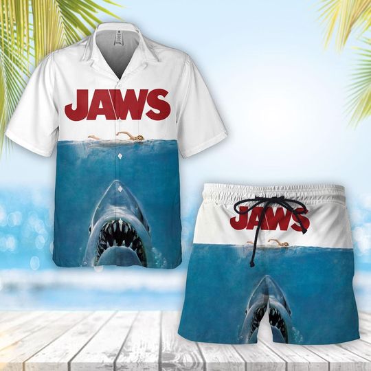 Jaws Hawaiian Shirt, Beach Shortsm Jaws Shark Shirt, Horror Shark Button Shirt, Horror Movie Summer Shirt, Scary Movie Shirt, Halloween