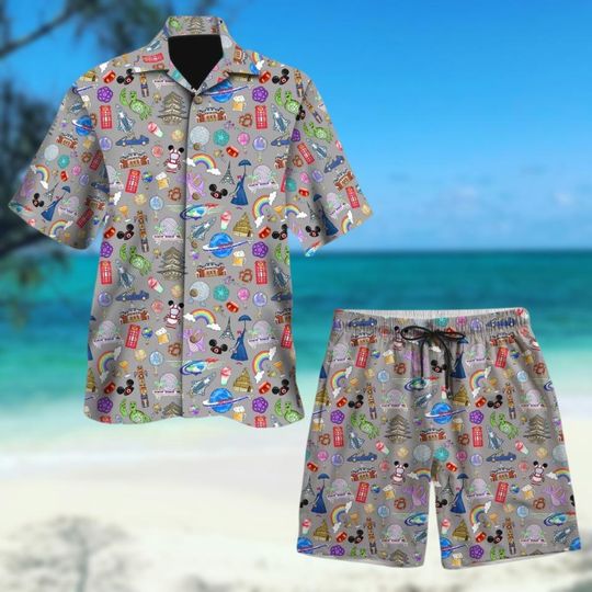 Mickey Mouse Epcot Magic Kingdom Symbol World Hawaiian Shirt, Men Shorts, Mickey Button Shirt, Disney Mickey Shirt, Disney Vacation