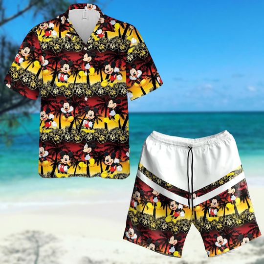 Mickey Mouse Tropical Hawaii Shirt, Mickey Hawaiian Shirt, Cartoon Button Shirt, Disney Family Summer Shirt, Disney World Beach Shorts