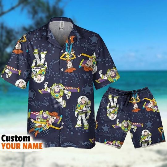 Custom Disney Toy Story Woody And Buzz Lightyear Hawaiian Shirt, Beach Shorts, Toy Story Friends Button Shirt, Summer Trip Aloha Shirt