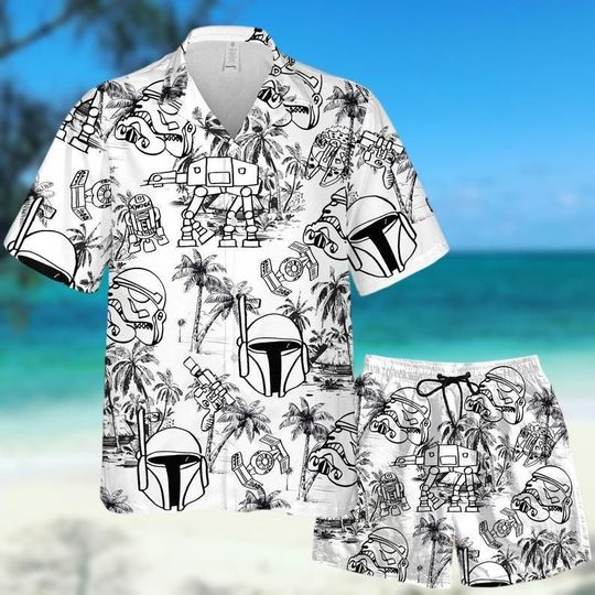 Star Wars Hawaiian Shirt, Beach Shorts, Disney Movie Summer Button Shirt, Darth Vader Stormtrooper Mandalorian Shirt,Star Wars Fan Gift