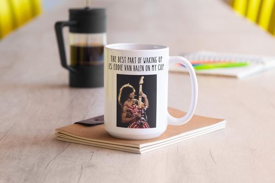 Eddie Valen Halen Coffee Mug, Hard Rock 70s 80s Music, Pop Culture, EVH, van Brothers, Sammy Hagar, David Lee Roth, EVH Mug