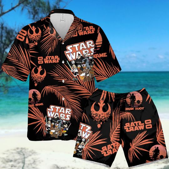 Custom Disney Mickey And Friends Star Wars Tropical Hawaiian Shirt, Beach Shorts, Button Shirt, Summer Shirt, Disney Vacation Shirt