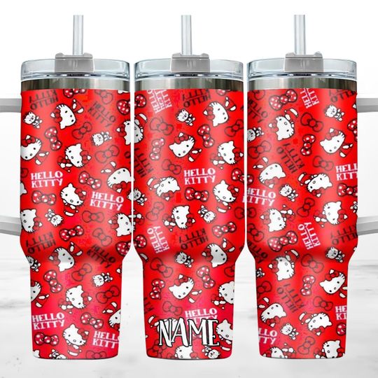 Custom Kitty Cat Stainless Tumbler, Hello Kitty 40oz Tumbler, Kuromi Travel Tumbler Cup, Cute Kitty Cat Tumbler Cup For Her