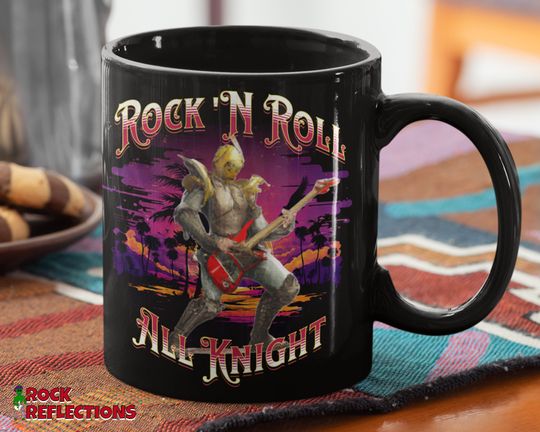 Music Mug Rock And Roll Lover Funny Rock N Roll Gift Rock Music Mug Rocker Classic Rock Coffee Cup Knight Playing Guitar Medieval Knight