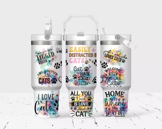 Discover Cat Quotes Flip Straw Stainless Steel Tumbler, 30 Oz