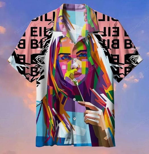 Billie Eilish Hawaiian Shirt, Edgy Tropical Style for Summer Concerts, Festivals, and True Music Fans