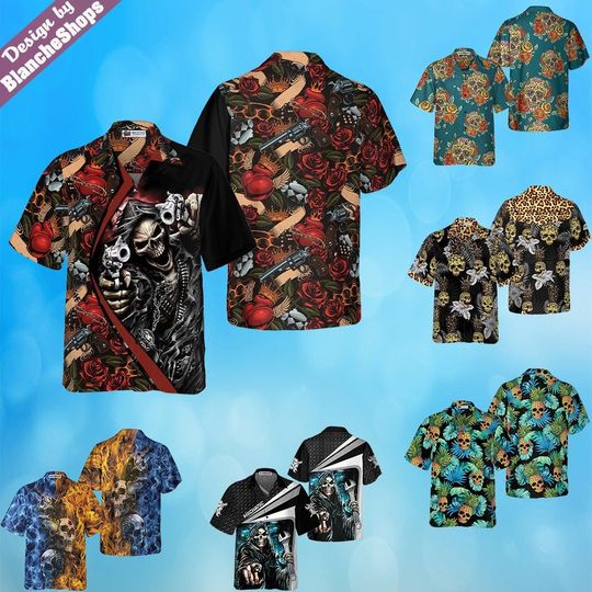 Skull Aloha Summer Beach Shirt, Tropical Pineapple Skull Hawaiian Shirts, Funny Tropical Island Summer Aloha Shirt, Skull Hawaiian Shirt