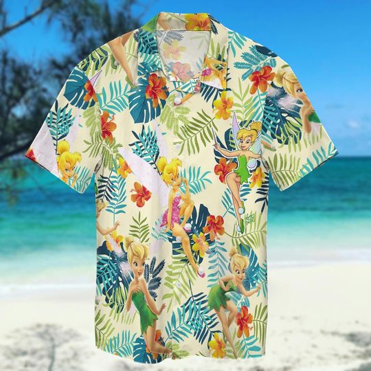 Tinker Bell Disney Hawaiian Shirt, Tinkerbell Aloha Button Shirt, Tropical Shirt, Disneyland Summer Shirt, Disney World Beach Shirt