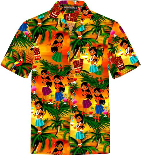 Hawaiian Shirt "Drunken Aloha Girls" for men / 100% cotton / size S - 8XL / beach / orange