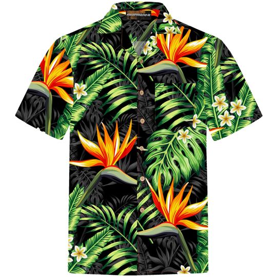 Hawaiian Shirt "Bird of Paradise" for men / 100% cotton / size S - 8XL / Hibiscus / black / Flowers