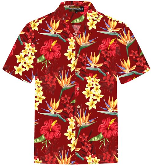 Hawaiian Shirt "Flowerful Summer (red)" for men / 100% cotton / size S - 8XL / Hibiscus / Flower / red