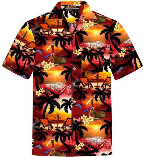 Hawaiian Shirt "Paradise Evening" for men / 100% cotton / size S - 8XL / beach / red
