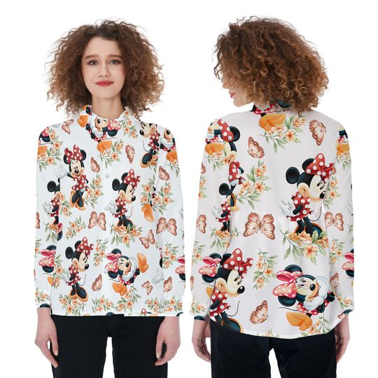 Cute Minnie Mouse Linen Shirt, Minnie Mouse Blouse Women Shirt