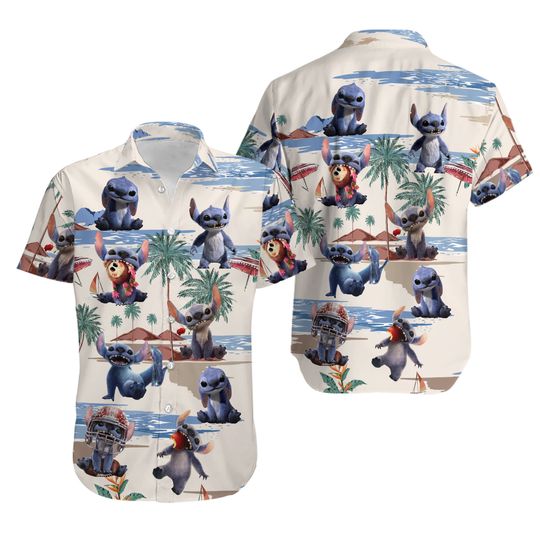 Lilo And Stitch Button Shirt And Shorts, Disney Aloha Summer Outfit, Tropical Beach Vacation Matching Clothes, Stitch Hawaiian Shirt