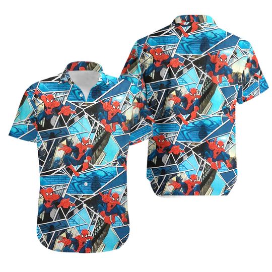 Spiderman Hawaiian Shirt, Disney Button Shirt