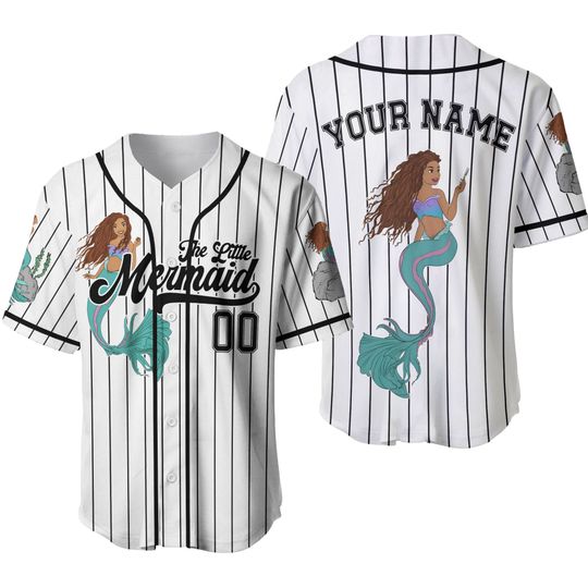 Custom Disney The Little Mermaid  Simple Stripe  Jersey, Gift for Kids, Disney Birthday Gift, Gift For Baseball Fans