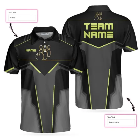 Slow Roll Black And Golden Pattern Custom Bowling Polo Shirt Personalized Bowling