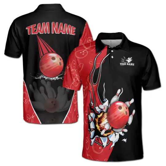Custom Name Team Name Bowling Ball Men's Polo Shir