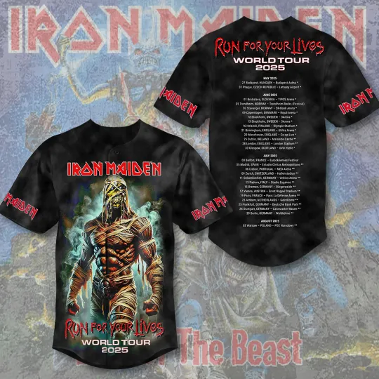 Iron Maiden Inspired Run For Your Lives World Tour 2025 Licensed Baseball Jersey