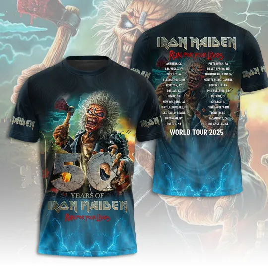 Iron Maiden Inspired Run For Your Lives World Tour 2025 – Licensed 3D T-Shirt