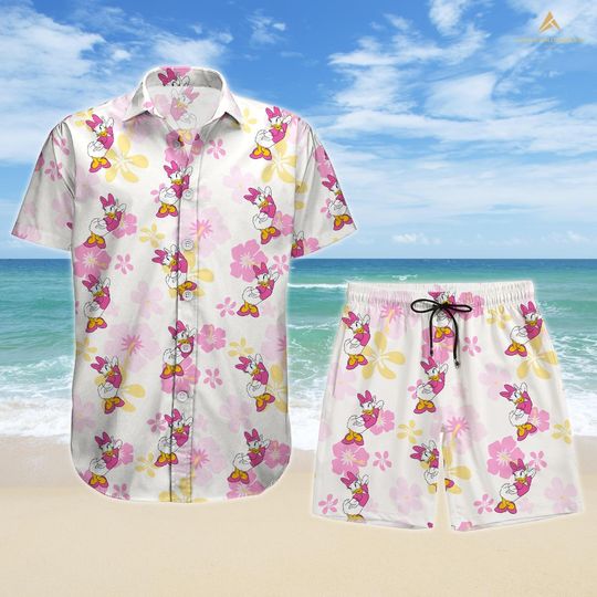 Daisy Duck Aloha Floral Button Shirt, Daisy Women Shirt and Shorts, Mickey And Friends Set, Daisy Duck Outfit, Disneyland Trip Shirt