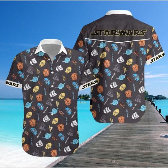Star Wars Character Hawaiian Shirt, Dark Side Aloha Shirt, Funny Stormtrooper Vader Summer Vacation Shirt, Summer Gift For Him