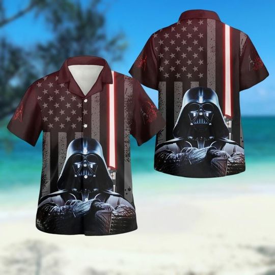 Star Wars Flag Hawaiian Shirt, Darth Vader Dad Shirt, Father's Day Gift, Galaxy's Edge Button Shirt, Force Awakens, Jedi, Lightsaber