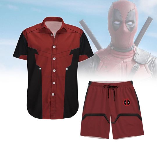 Halloween Deadpool Costume, Deadpool Hawaiian Shirt, Deadpool 3 Men's Shorts, Superheroes Button Up Shirt, Wade Wilson Costume Gifts