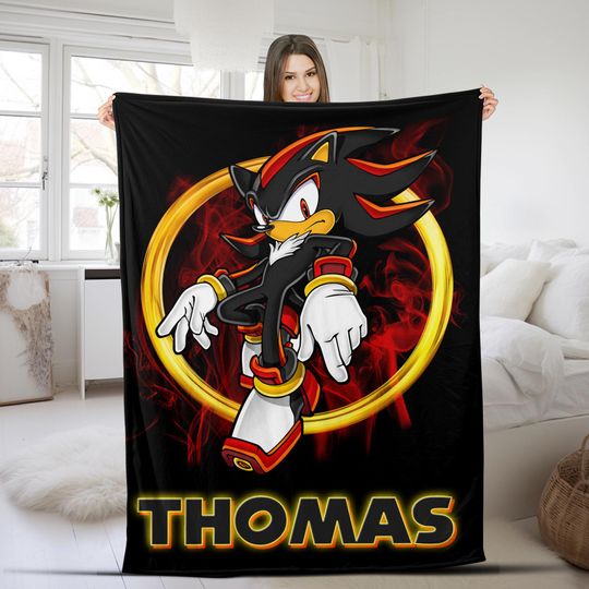Custom Shadow The Hedgehog Blanket, Personalized Cartoon Hedgehog Minky Sherpa Blanket, Custom Name Blanket, Sonic Blanket, Birthday