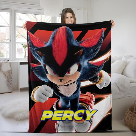 Custom Sonic Shadow Blanket/Personalized Cartoon Hedgehog Minky Sherpa Blanket/Custom Blanket/Sonic Blanket/Birthday Blanket